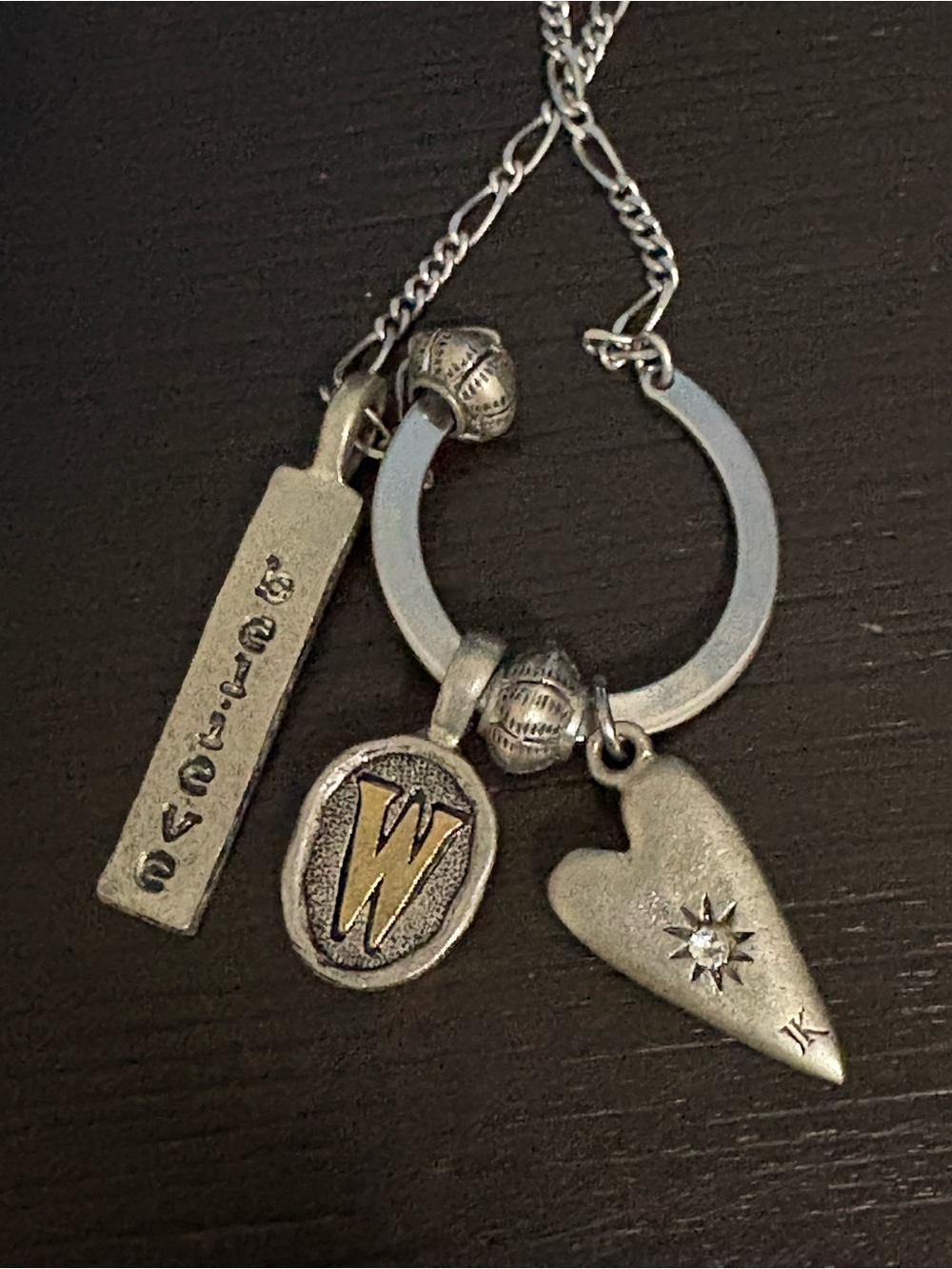 Silver toned charm necklace by Thirty One JK bar believe and “W” heart charm. PO - Picture 2 of 4